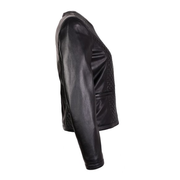 GILLE WOMENS DIAMOND PATTERNED LEATHER JACKET - Picture 2 of 4